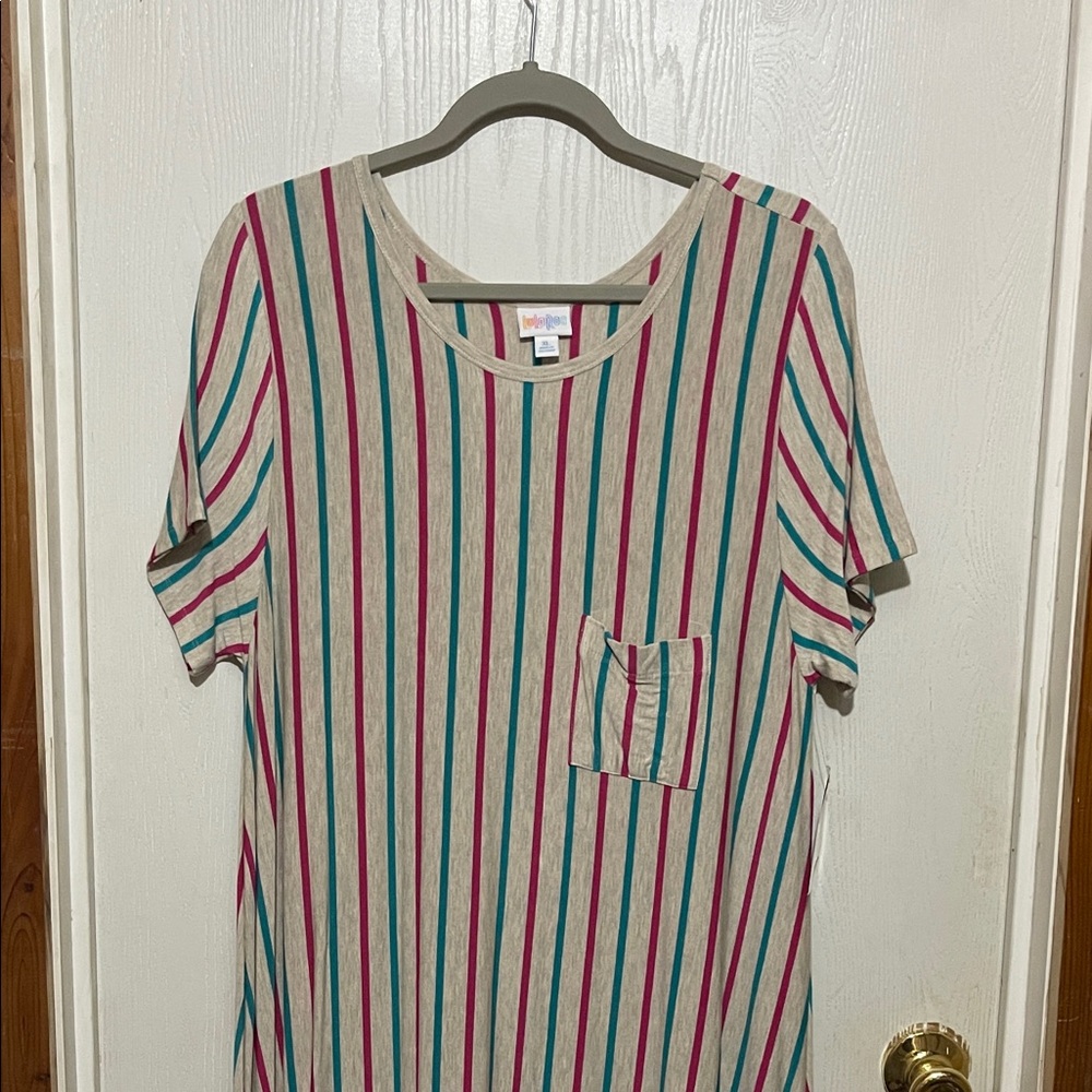 LuLaRoe Striped Multicolor CarlyDress with Pocket BNWT XL